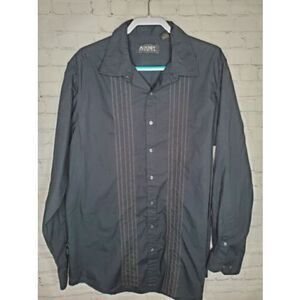 Axist Men Size XLT Black Long Sleeve Embroidered Casusl Button Down Dress Shirt
